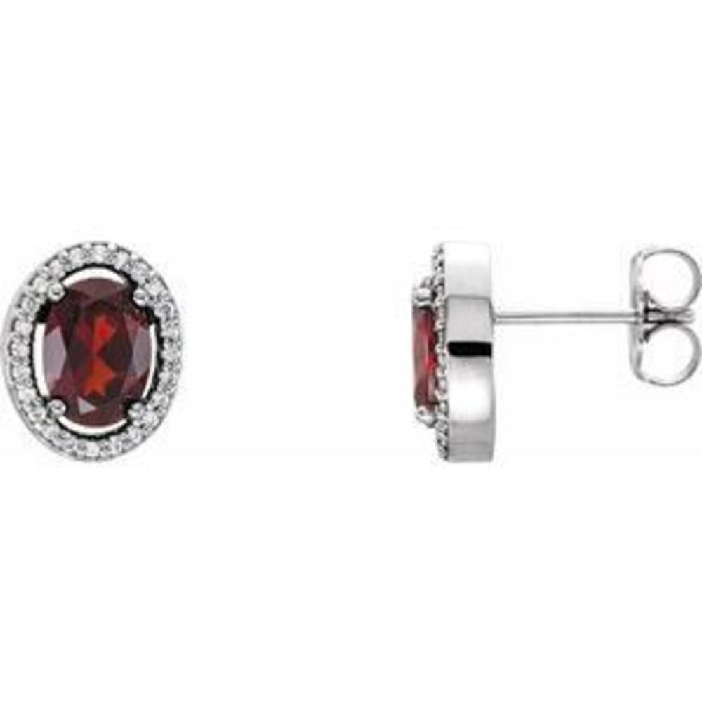 14k White Natural Mozambique Garnet & 1/8 Ctw Natural Diamond Earrings